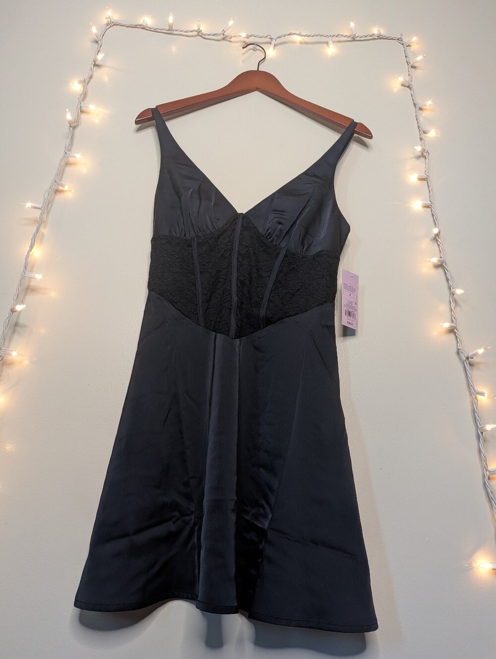 Black Satin Lace Chemise - Size S
